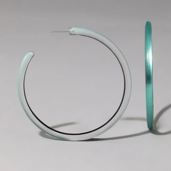 ALEXIS BITTAR Large Skinny Dark Teal Lucite Hoop Earrings - Picture 10 of 10